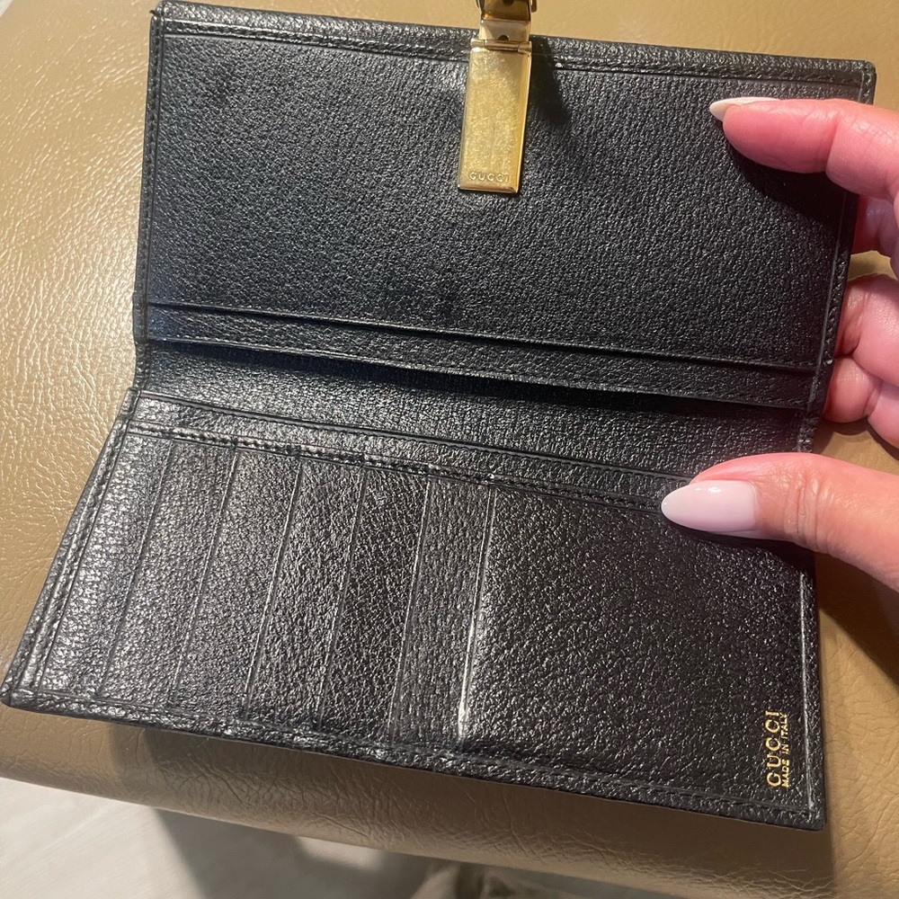 Gucci Black Leather Card Holder with Gold Clasp - Picture 10 of 11